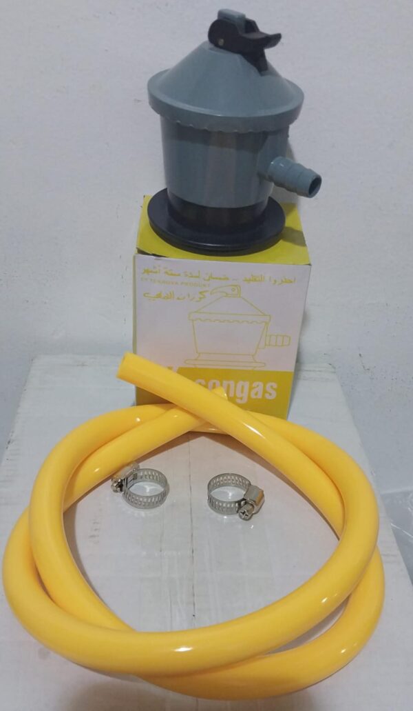 REGULADOR DE VALVULA DE GAS  CON MANGUERA Y ABRAZADERA