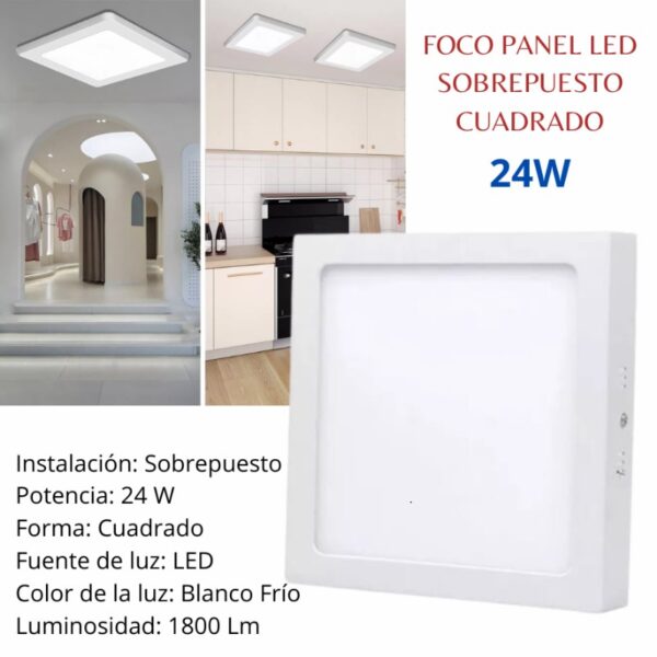 FOCO LED PANEL SOBREPUESTO CUADRADO 24W - Imagen 2