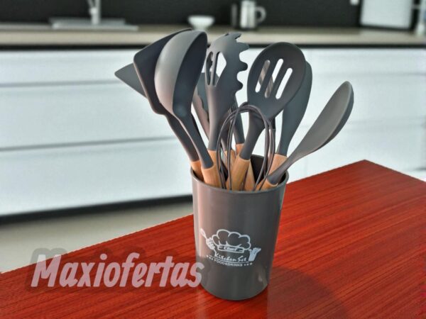 SET DE 12 UTENSILIOS DE COCINA, MADERA Y CILICONA - Imagen 5