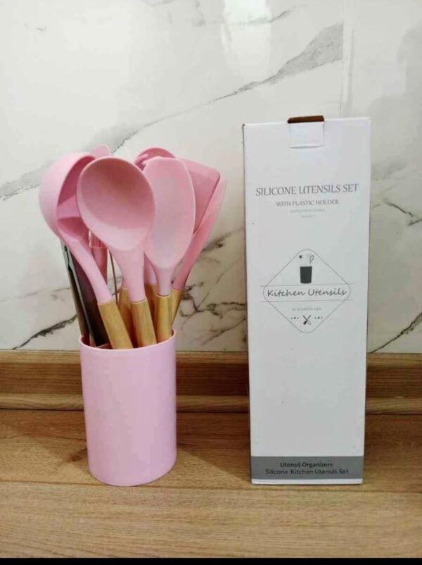 SET DE 12 UTENSILIOS DE COCINA, MADERA Y CILICONA - Imagen 2