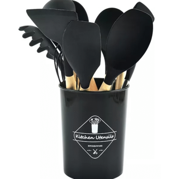 SET DE 12 UTENSILIOS DE COCINA, MADERA Y CILICONA