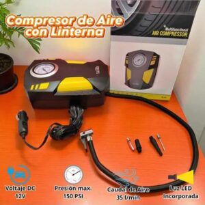 COMPRESOR DE AIRE CON LINTERNA 12V AMARILLO