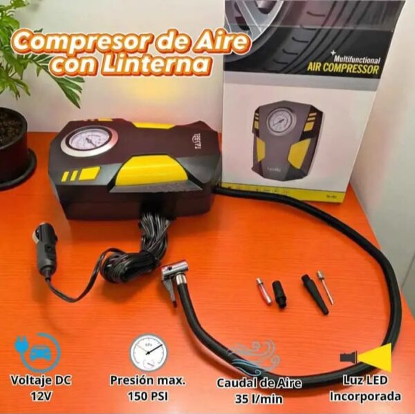 COMPRESOR DE AIRE CON LINTERNA 12V AMARILLO