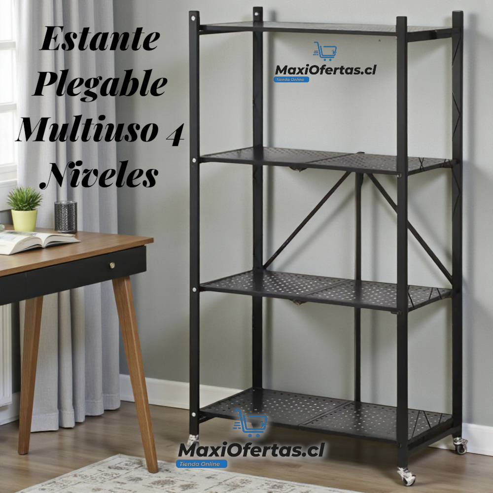 ESTANTE METALICO PLEGABLE 4 NIVELES CON RUEDAS