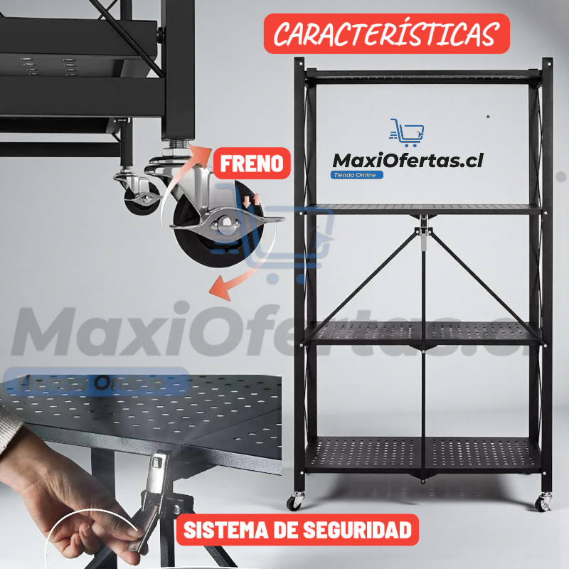 ESTANTE METALICO PLEGABLE 4 NIVELES CON RUEDAS - Imagen 2