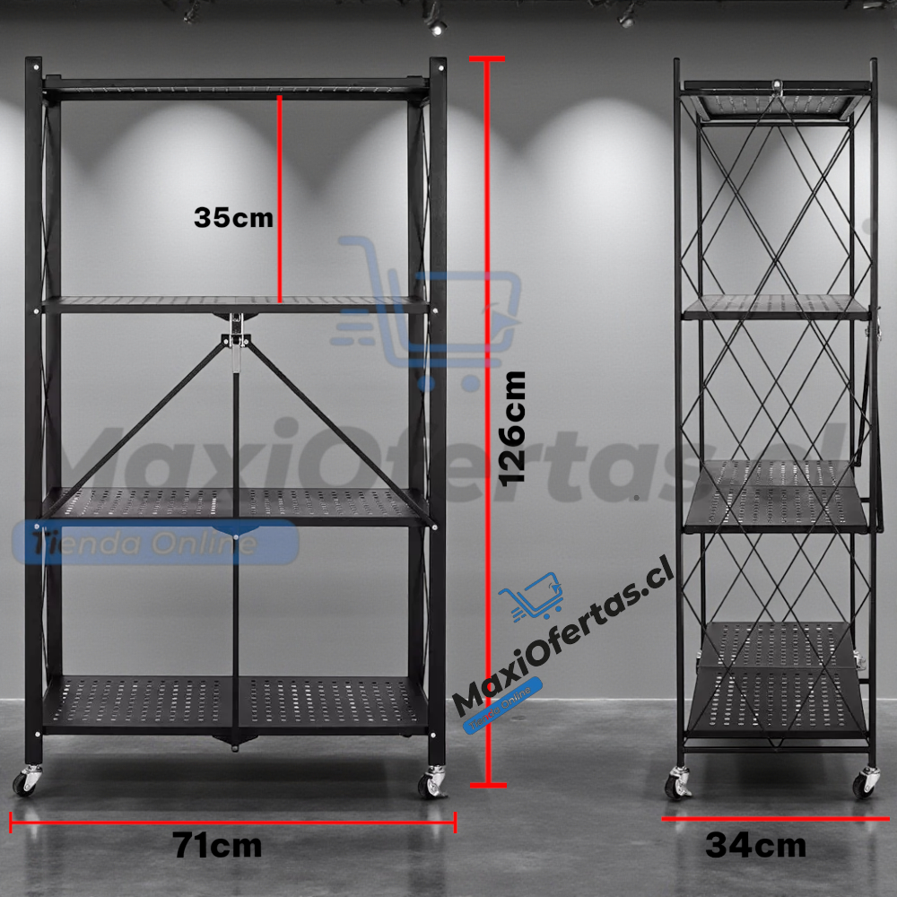 ESTANTE METALICO PLEGABLE 4 NIVELES CON RUEDAS - Imagen 3