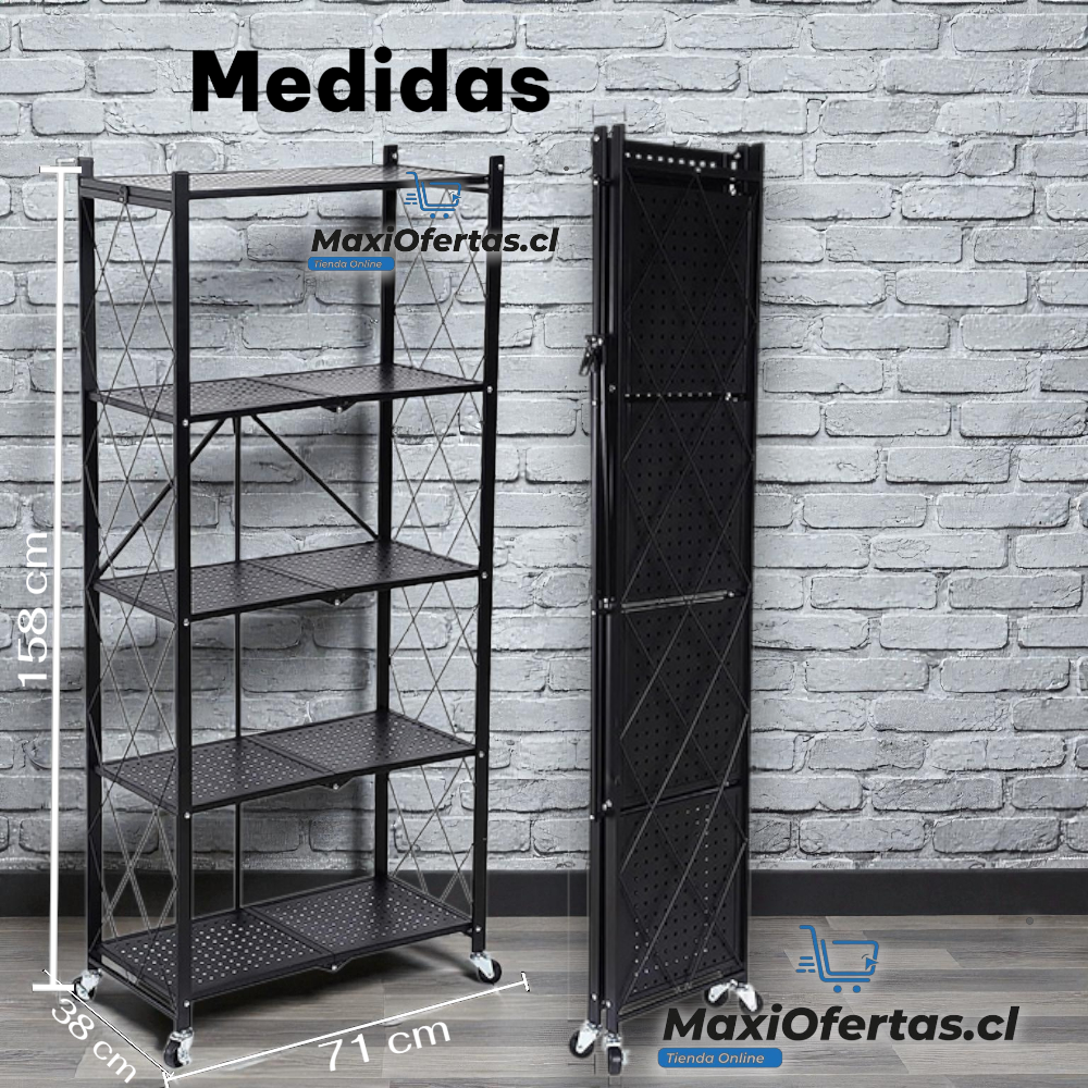ESTANTE METALICO PLEGABLE 5 NIVELES CON RUEDAS - Imagen 3