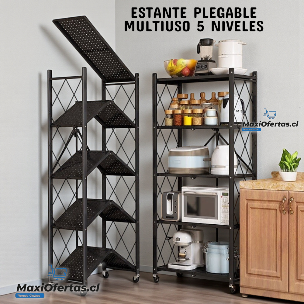 ESTANTE METALICO PLEGABLE 5 NIVELES CON RUEDAS