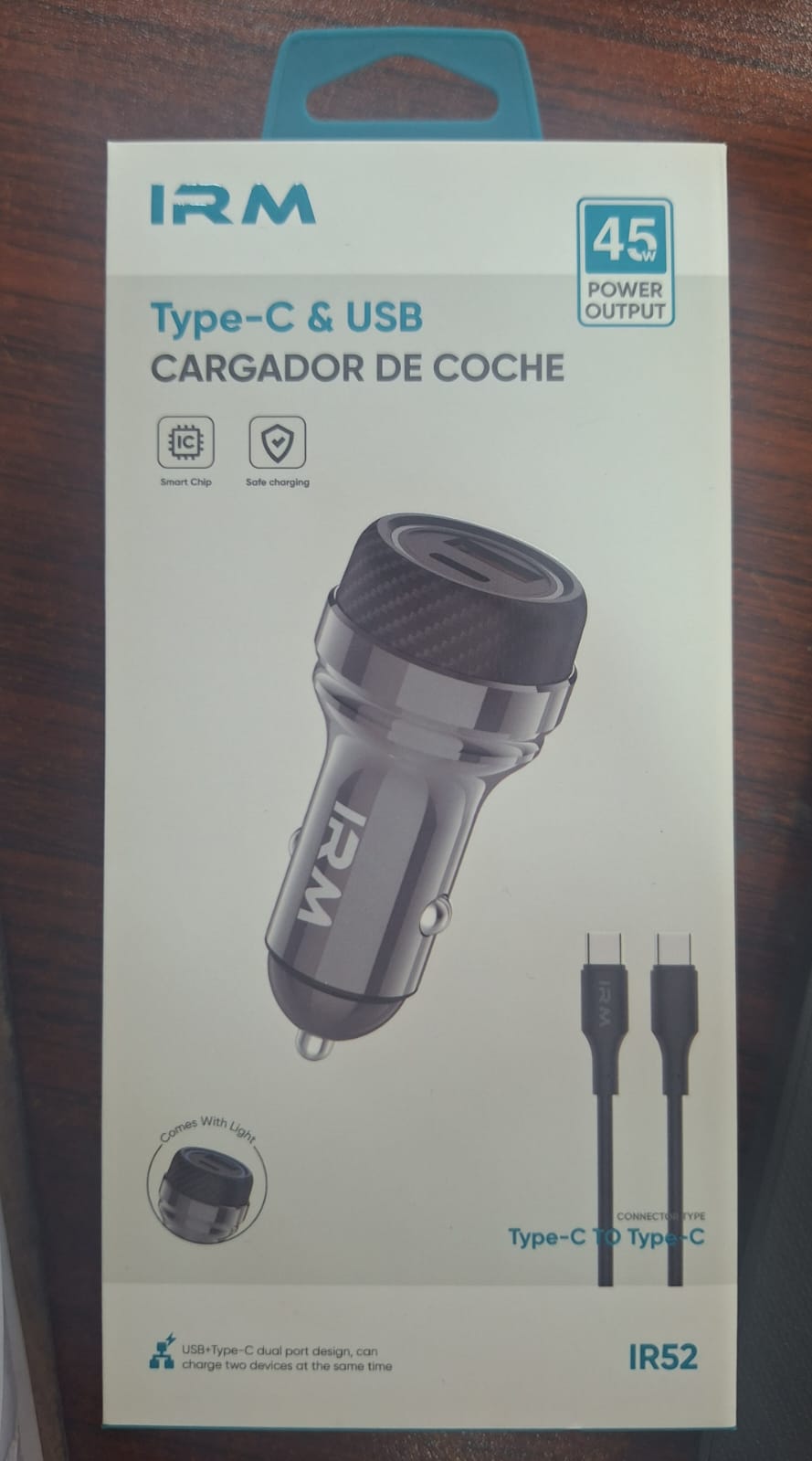 CARGADOR DE AUTO DOBLE 45W CON CABLE TIPO C A C