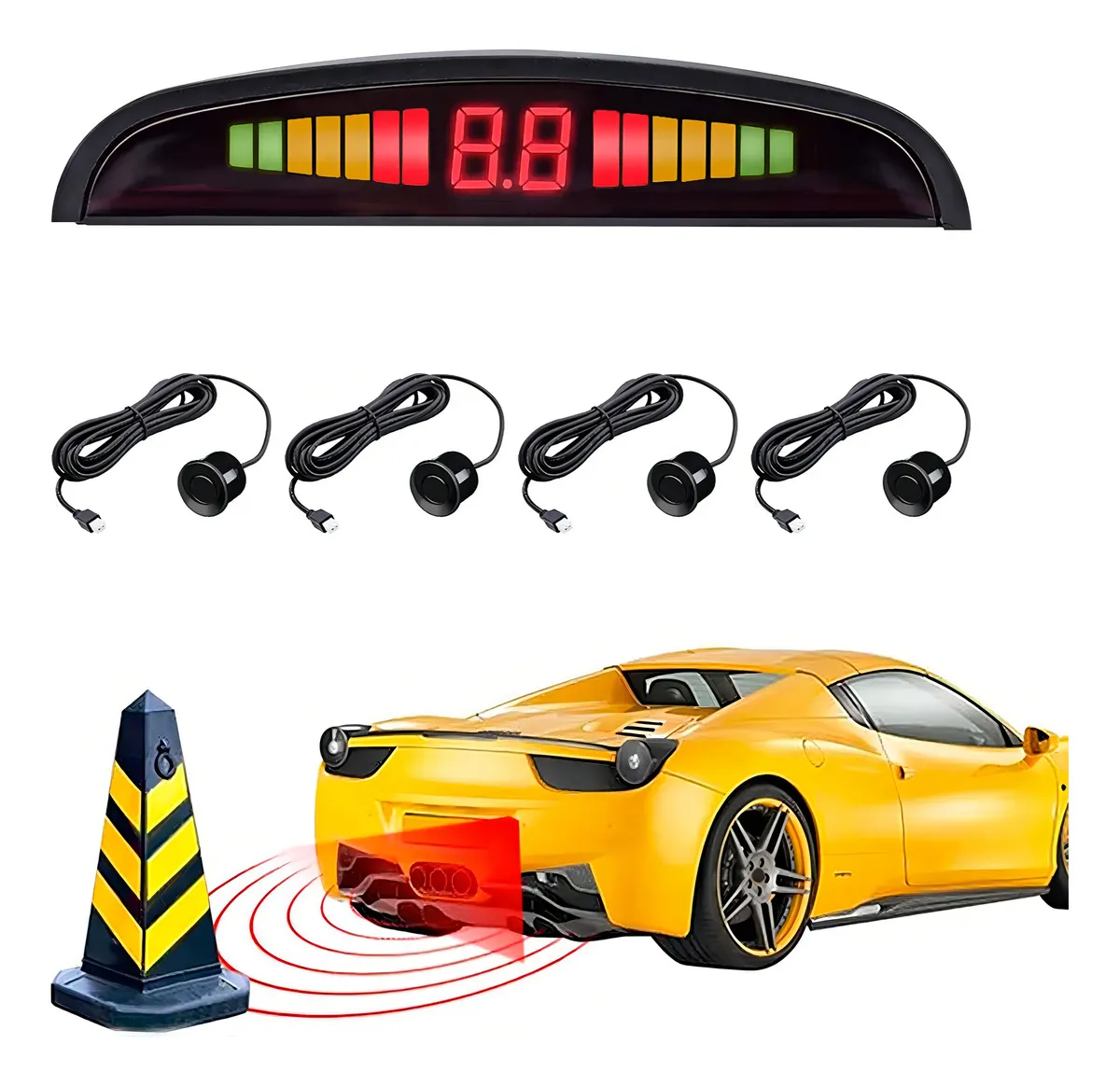 SENSOR DE RETROCESO GTI PARA AUTO 4 SENSORES LED